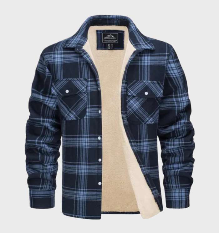 Jasper | Elegant heren flanellen jack in vintage stijl met fleece voering in de kleur Marineblauw voor heren in Lounge stijl ideaal voor de herfst.