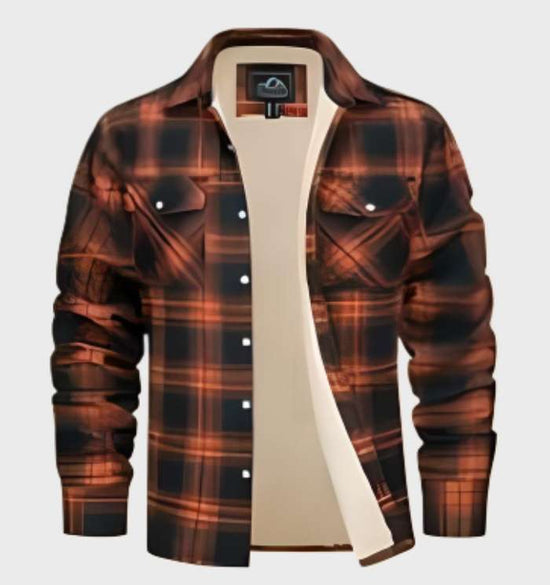 Jasper | Elegant heren flanellen jack in vintage stijl met fleece voering in de kleur Oranje voor heren in Lounge stijl ideaal voor de herfst.