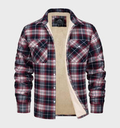 Jasper | Elegant heren flanellen jack in vintage stijl met fleece voering in de kleur Rood voor heren in Lounge stijl ideaal voor de herfst.