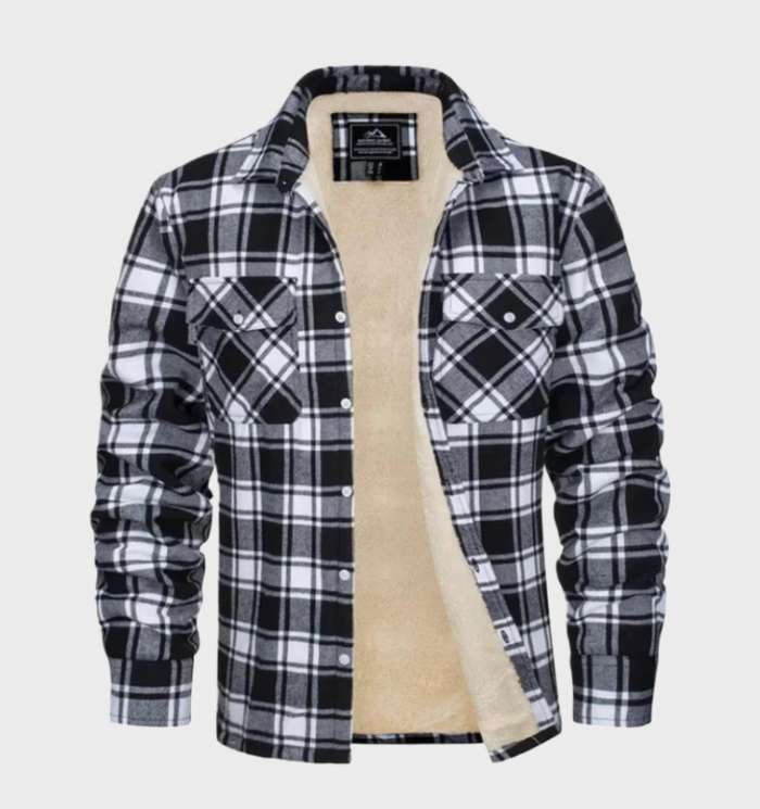 Jasper | Elegant heren flanellen jack in vintage stijl met fleece voering in de kleur Zwart voor heren in Lounge stijl ideaal voor de herfst.