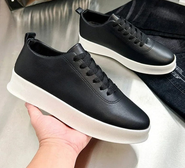 Jerry | Lente lederen sneakers voor heren in de kleur Wit/Zwart voor heren in stijl ideaal voor de herfst.
