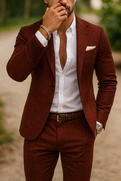 Johannes | Stijlvol linnen herenpak in de kleur Bordeaux voor heren in Formal stijl ideaal voor de lente.