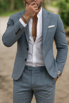 Johannes | Stijlvol linnen herenpak in de kleur Lichtblauw voor heren in Formal stijl ideaal voor de lente.