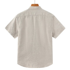 John | Linnen overhemd (korte mouw) in de kleur Beige voor in stijl ideaal voor de zomer.