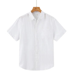 John | Linnen overhemd (korte mouw) in de kleur Wit voor in stijl ideaal voor de zomer.