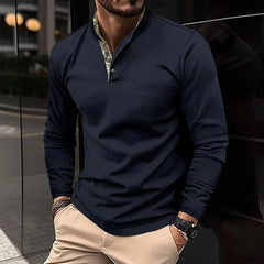 Joris | Stijlvolle longsleeve polo met gekleurde boordkraag in de kleur Marineblauw voor heren in Smart-casual stijl geschikt voor alle seizoenen.