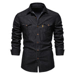 Julian | Casual denim herenoverhemd in de kleur Zwart voor heren in Heritage stijl ideaal voor de herfst.