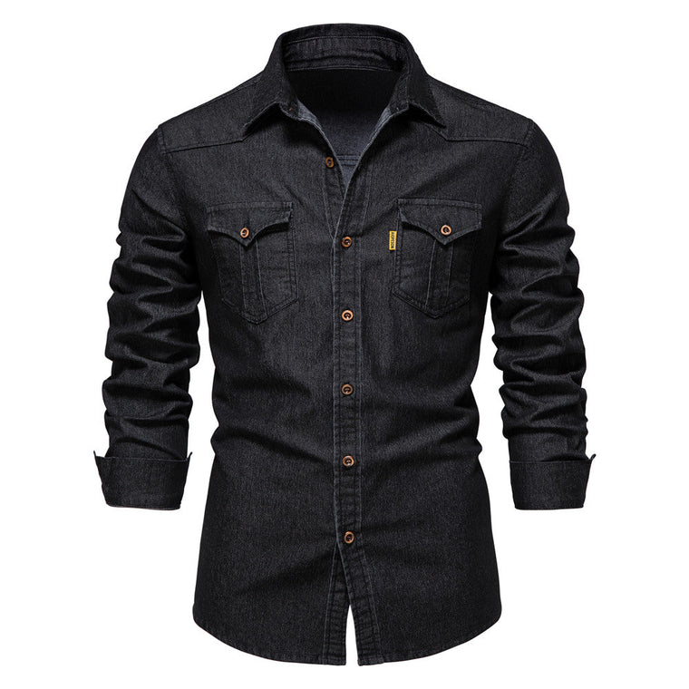 Julian | Casual denim herenoverhemd in de kleur Zwart voor heren in Heritage stijl ideaal voor de herfst.