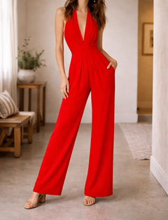 Halter jumpsuit met wijde pijpen