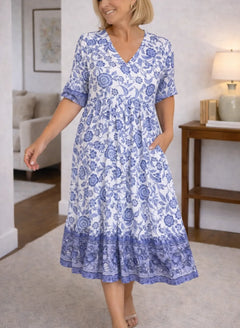 Midi jurk met bloemen