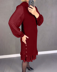Langarmige elegante jurk met stippen in de kleur Zwart voor dames in stijl ideaal voor de herfst.