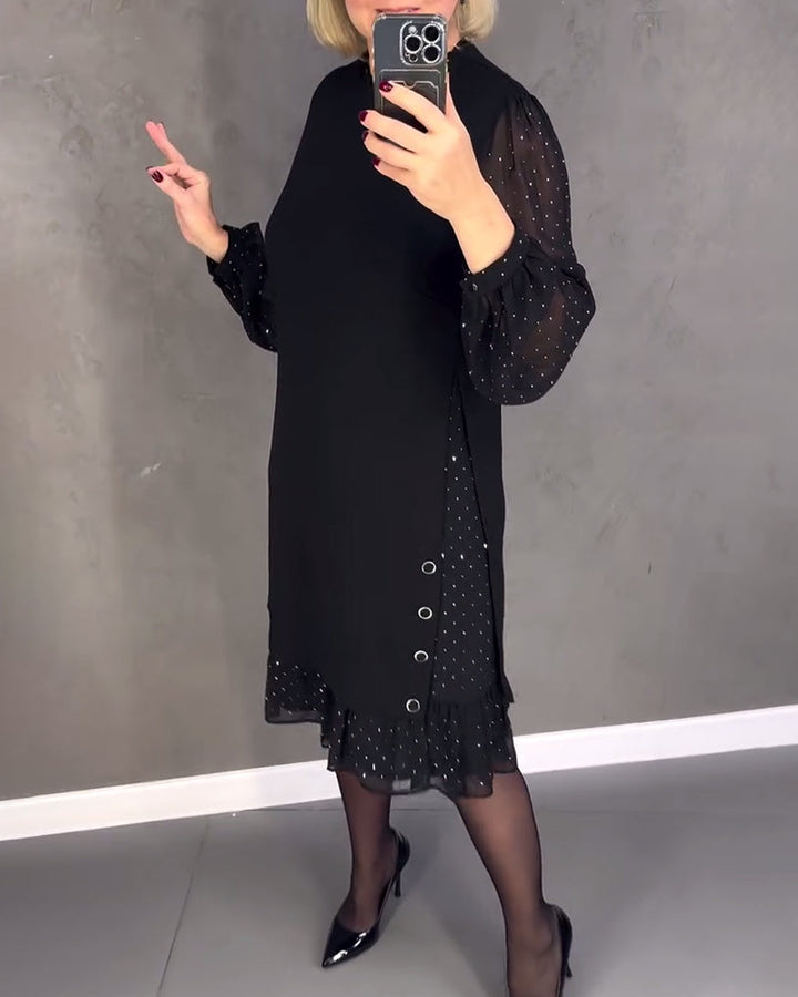 Langarmige elegante jurk met stippen in de kleur Zwart voor dames in stijl ideaal voor de herfst.