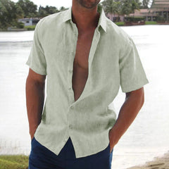 Lars | Linnen casual heren overhemd met korte mouw in de kleur Lichtgroen voor heren in Smart-casual stijl ideaal voor de zomer.