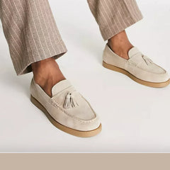 LENO | Stijlvolle en hoogwaardige leren loafers in de kleur Beige voor heren in Smart-casual stijl ideaal voor de herfst.