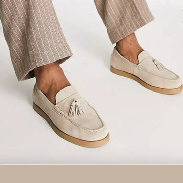 LENO | Stijlvolle en hoogwaardige leren loafers in de kleur Beige voor heren in Smart-casual stijl ideaal voor de herfst.