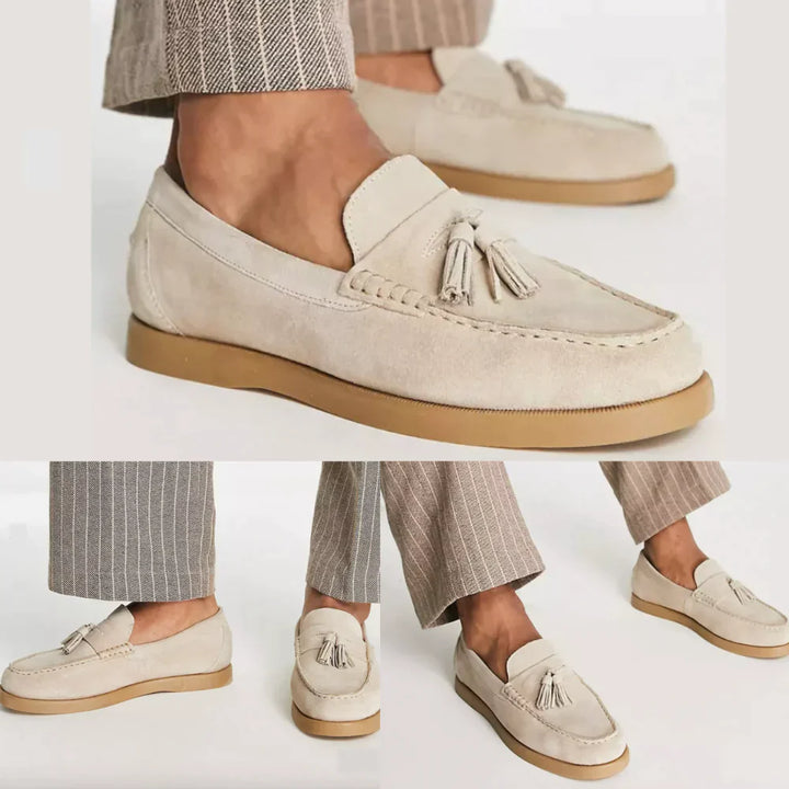 LENO | Stijlvolle en hoogwaardige leren loafers in de kleur Beige voor heren in Smart-casual stijl ideaal voor de herfst.