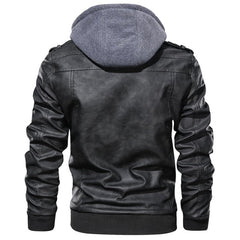 Leren Jack in met voering en capuchon voor mannen in de kleur Zwart voor heren in stijl ideaal voor de herfst.