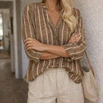 Blouse met V-hals en lange mouwen
