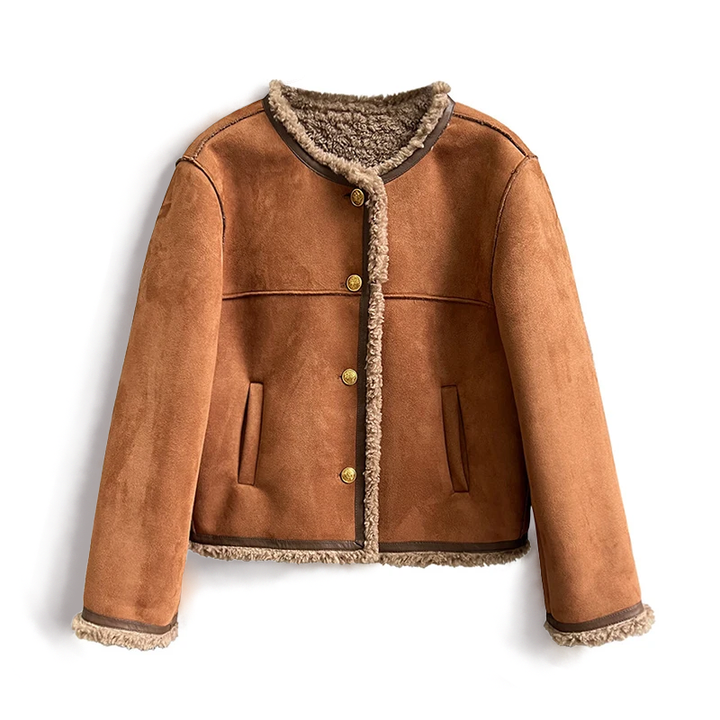 Lola | Luxe fleece jas in de kleur Bruin voor dames in stijl ideaal voor de herfst.
