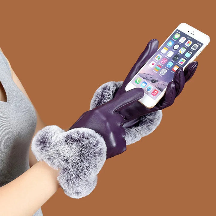 Lotte | Stijlvolle & warme leren handschoenen in de kleur Paars voor dames in Lounge stijl ideaal voor de winter