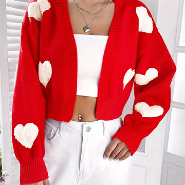 Lotte | Vest met hartjespatroon en open voorkant in de kleur Rood voor dames in Smart-casual stijl ideaal voor de herfst.