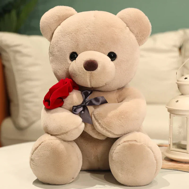 Lotte | Zachte teddybeer knuffel met rozen