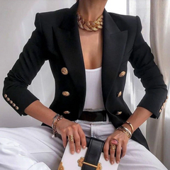 Louise | Comfortabele luxe blazer met knopen van katoen in de kleur Geel voor dames in Formal stijl geschikt voor alle seizoenen.