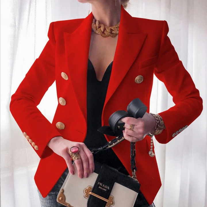 Louise | Comfortabele luxe blazer met knopen van katoen in de kleur Rood voor dames in Formal stijl geschikt voor alle seizoenen.