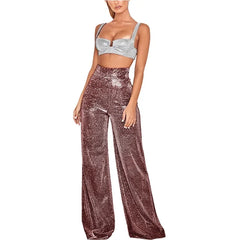 Luna | Stijlvolle dames hoge taille broek met glitters in de kleur Wijnrood voor dames in Party stijl ideaal voor de herfst.