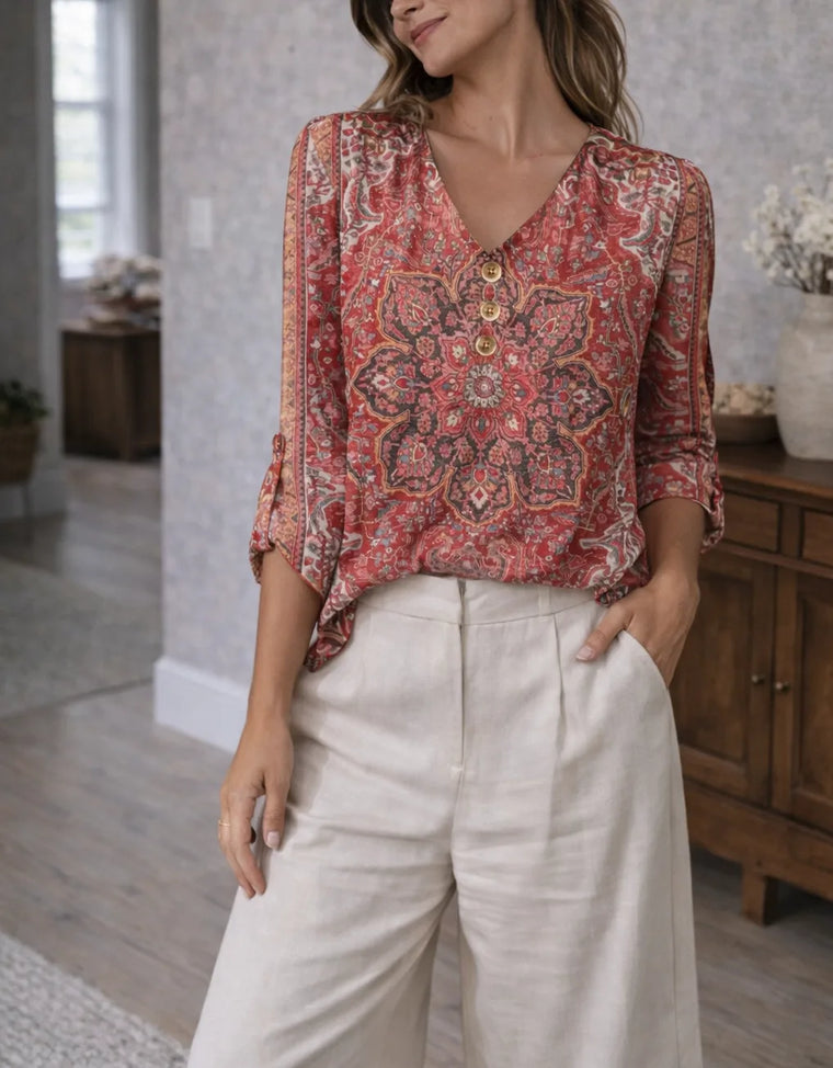 Blouse met bloemenprint en knoopdetails