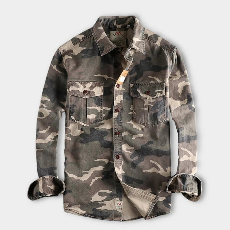 Marick | Herenhemd met camouflageprint in de kleur Khaki voor in stijl ideaal voor de herfst.