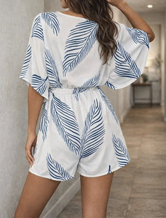 Romper met V-hals en bladprint