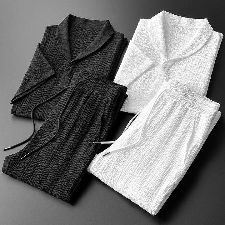 Matthijs | Katoenen polo & pantalon set in de kleur Zwart voor heren in Formal stijl ideaal voor de lente.