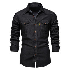 Mike | stijlvolle denim overhemd voor heren in de kleur Zwart voor heren in Heritage stijl geschikt voor alle seizoenen.