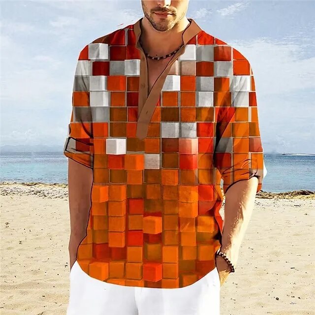 Milander | Heren Poloshirt met 3D Print in de kleur Oranje voor heren in stijl ideaal voor de lente.