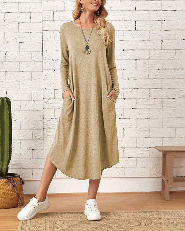 Milleke | Damesjurk met lange mouwen in de kleur Grijs voor dames in stijl ideaal voor de lente.