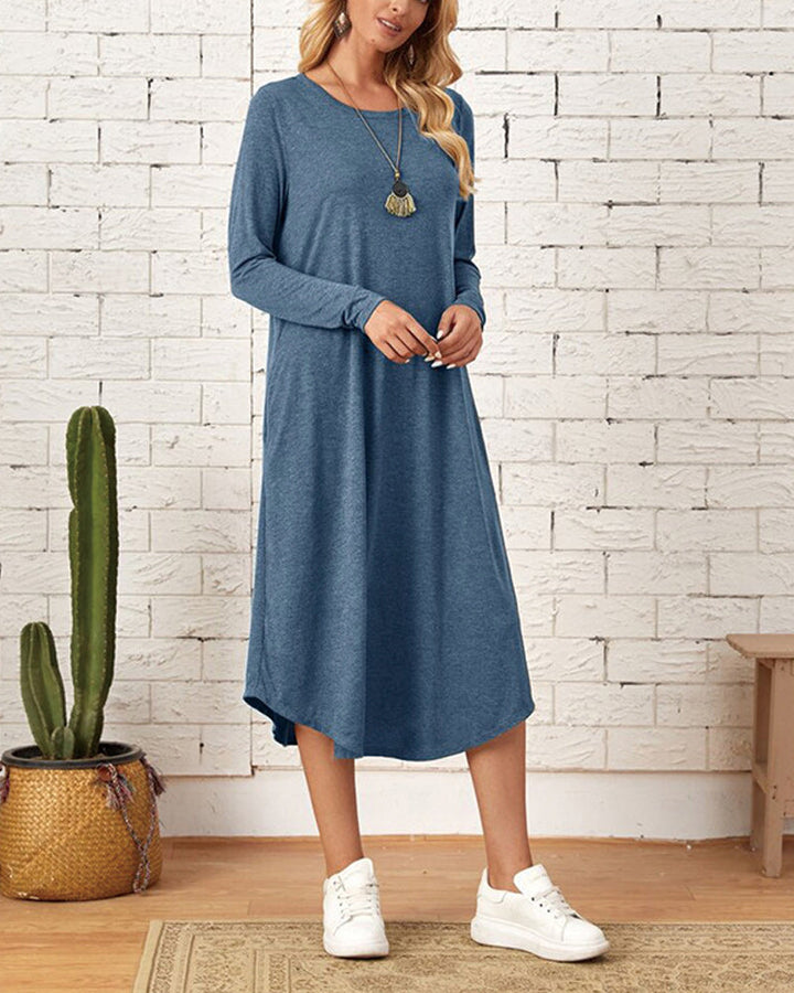 Milleke | Damesjurk met lange mouwen in de kleur Grijs voor dames in stijl ideaal voor de lente.