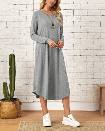 Milleke | Damesjurk met lange mouwen in de kleur Grijs voor dames in stijl ideaal voor de lente.