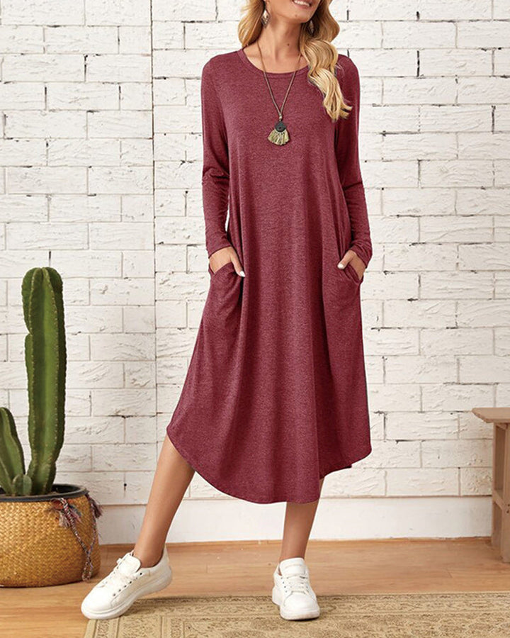 Milleke | Damesjurk met lange mouwen in de kleur Donkerrood voor dames in stijl ideaal voor de lente.