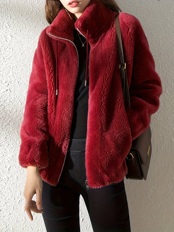 Nina | Casual warme teddyjas met trekkoord en rits