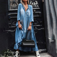 Nina | Comfortabele Maxijurk in de kleur Blauw voor dames in stijl ideaal voor de lente.