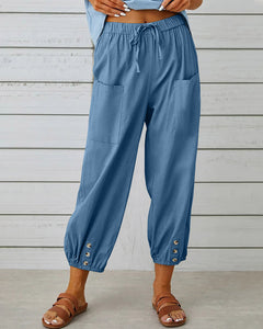 Nina | Losse broek met hoge taille in de kleur Blauw voor dames in Smart-casual stijl ideaal voor de herfst.