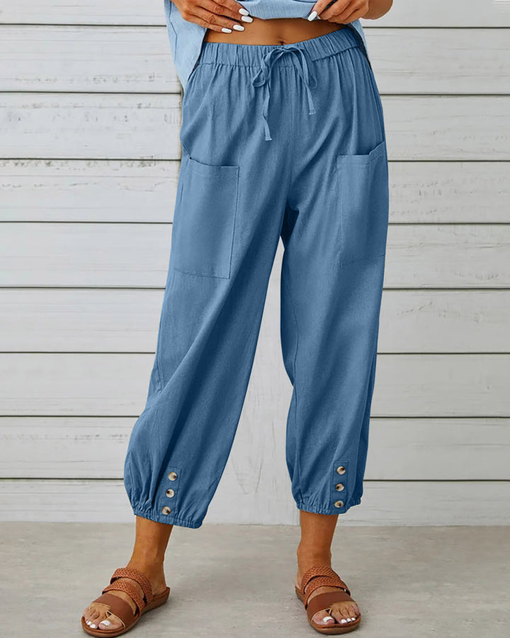 Nina | Losse broek met hoge taille in de kleur Blauw voor dames in Smart-casual stijl ideaal voor de herfst.