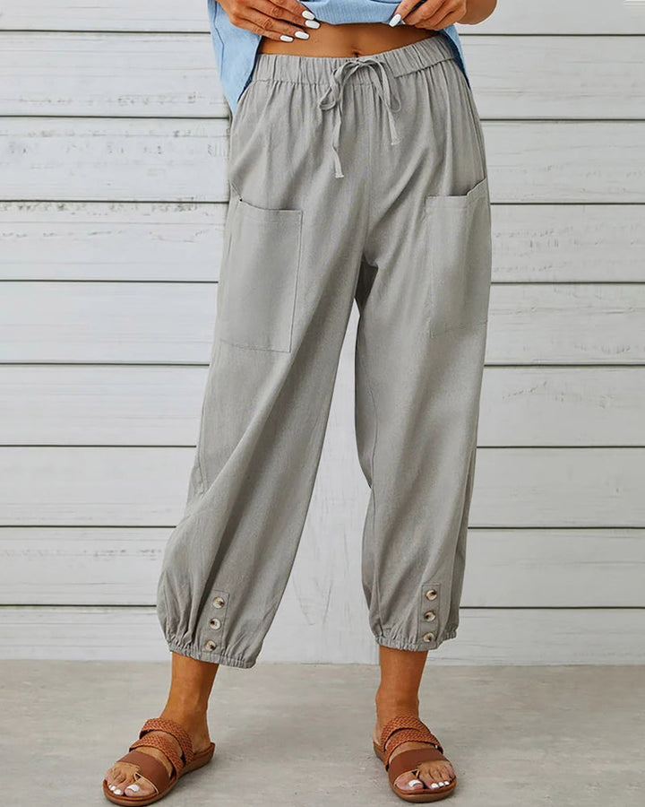 Nina | Losse broek met hoge taille in de kleur Grijs voor dames in Smart-casual stijl ideaal voor de herfst.