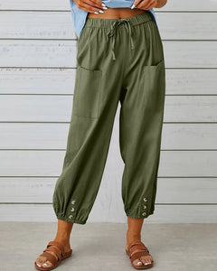 Nina | Losse broek met hoge taille in de kleur Legergroen voor dames in Smart-casual stijl ideaal voor de herfst.
