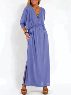 Nina | Zwarte elegante maxi-jurk in de kleur Blauw voor dames in stijl ideaal voor de herfst.