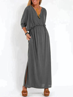 Nina | Zwarte elegante maxi-jurk in de kleur Donkergrijs voor dames in stijl ideaal voor de herfst.
