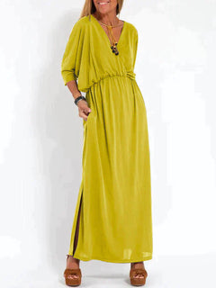 Nina | Zwarte elegante maxi-jurk in de kleur Geel voor dames in stijl ideaal voor de herfst.