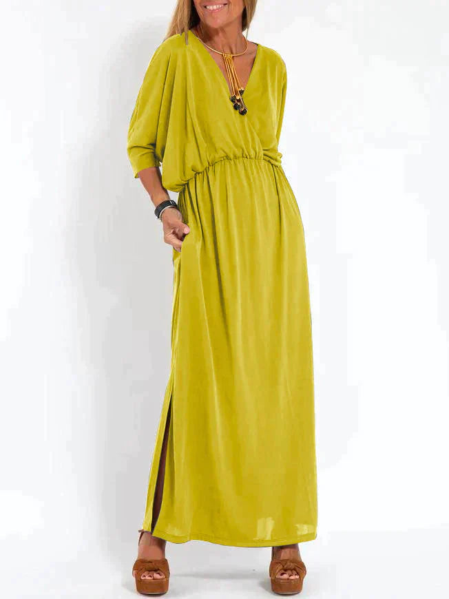 Nina | Zwarte elegante maxi-jurk in de kleur Geel voor dames in stijl ideaal voor de herfst.