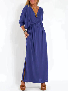 Nina | Zwarte elegante maxi-jurk in de kleur Marineblauw voor dames in stijl ideaal voor de herfst.